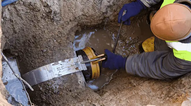 Technician performing underground drainage repair for foundation protection and gutter systems in Savannah, GA